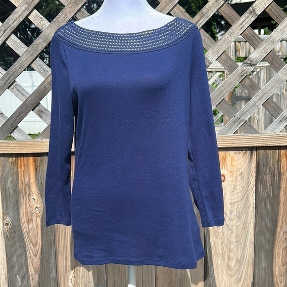 Lauren Ralph Lauren Tops - Lauren Blue Top with Crochet Neckline Size Large